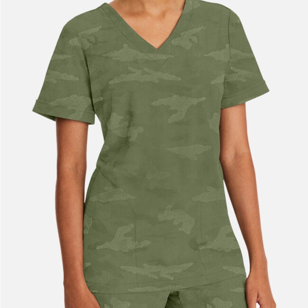 Healing Hands Camouflage Green V-Neck Women's Tee